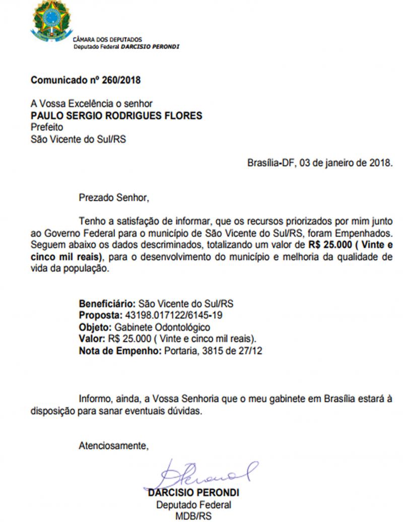 SÃO VICENTE DO SUL É CONTEMPLADO COM R$ 25.000,00 PARA A SAÚDE BUCAL