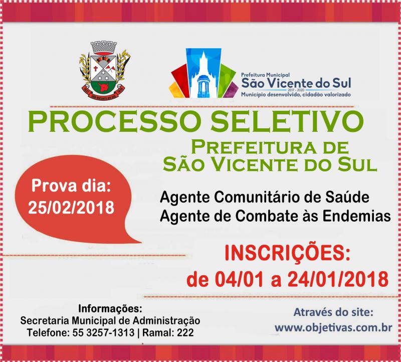 PREFEITURA DE SÃO VICENTE DO SUL ABRE INSCRIÇÕES PARA PROCESSO SELETIVO