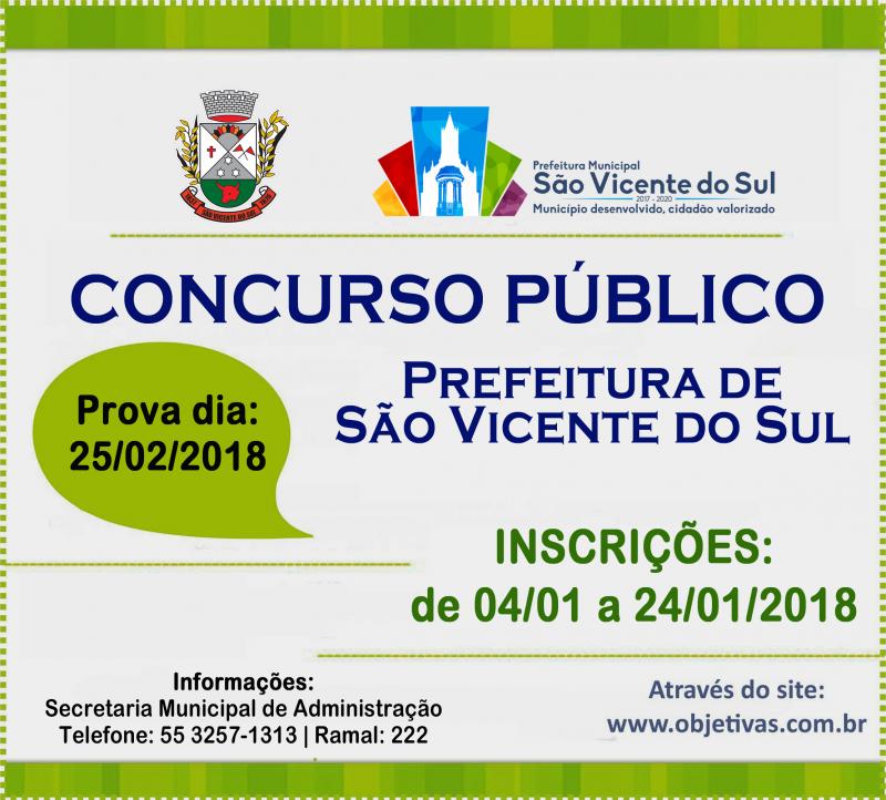 PREFEITURA DE SÃO VICENTE DO SUL ABRE INSCRIÇÕES PARA CONCURSO PÚBLICO