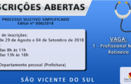 PROCESSO SELETIVO SIMPLIFICADO Nº 006/2018