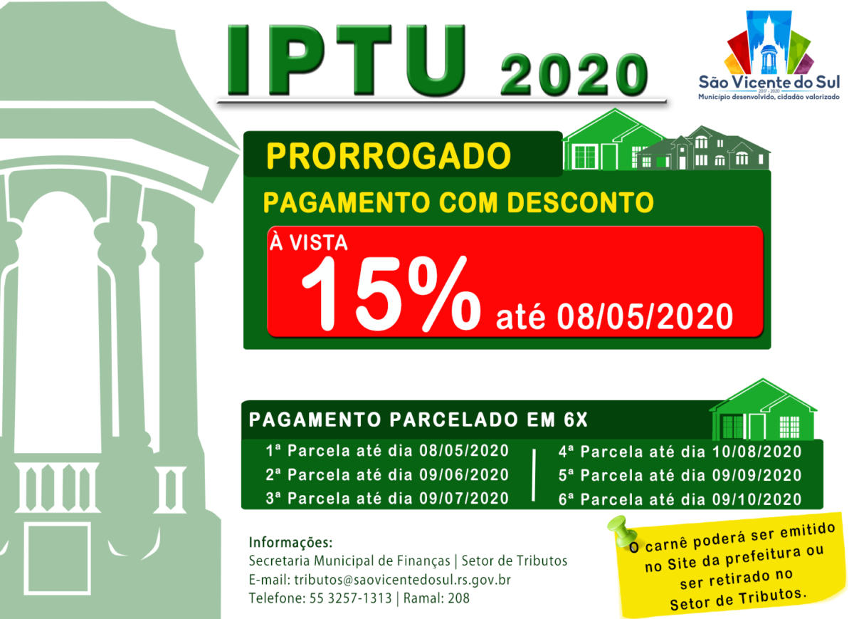 PRORROGADO PAGAMENTO COM DESCONTO DO IPTU 2020