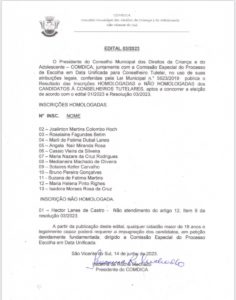 EDITAL 03/2023 - HOMOLOGAÇÕES DAS CANDIDATURAS PARA ELEIÇÃO DOS CONSELHEIROS TUTELARES
