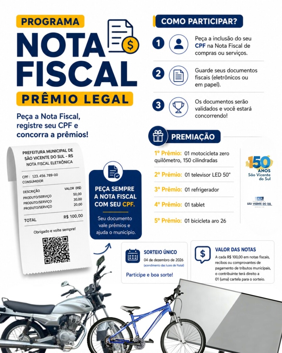 DECRETO MUNICIPAL Nº 046/2026 - Regulamenta a Lei Municipal nº 7.243/2026, que institui o Programa Nota Fiscal Prêmio Legal, e dá outras providências